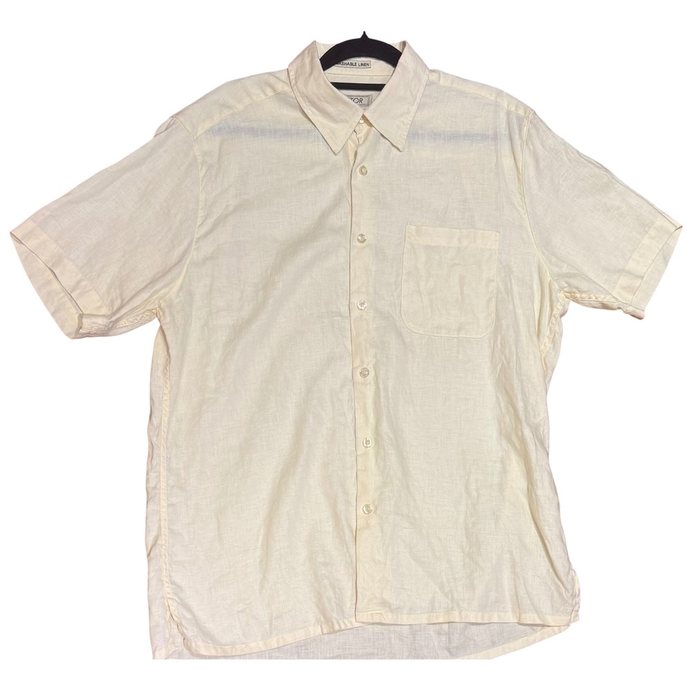 Visitor Men's Linen light yellow Short Sleeve Button Down Shirt size XL